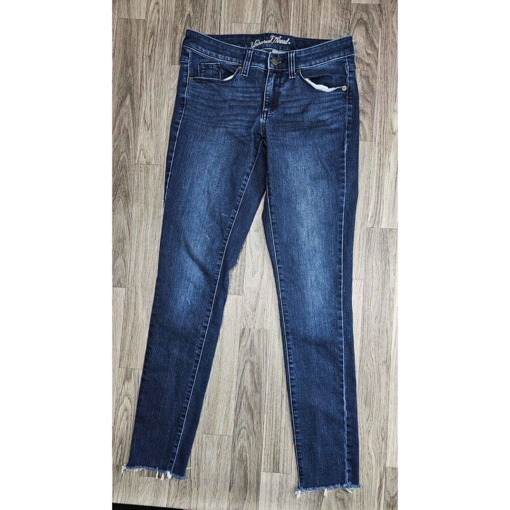 (3/$35) Universal Thread Size 2 / 26 Long Mid Rise Skinny Denim Blue Jeans